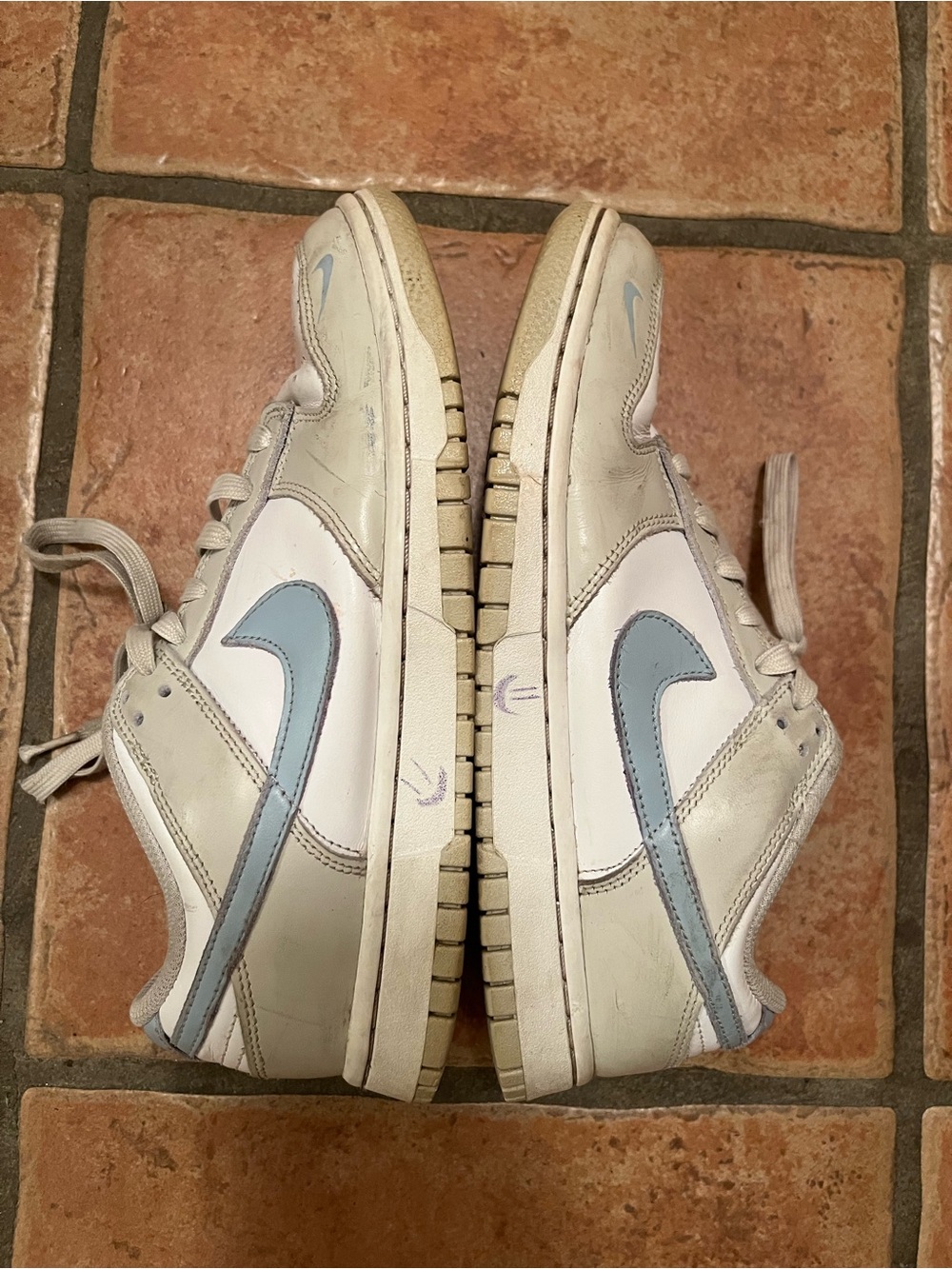Nike White Low-Top Sneakers with Light Blue Swoosh, Women’s size 8
